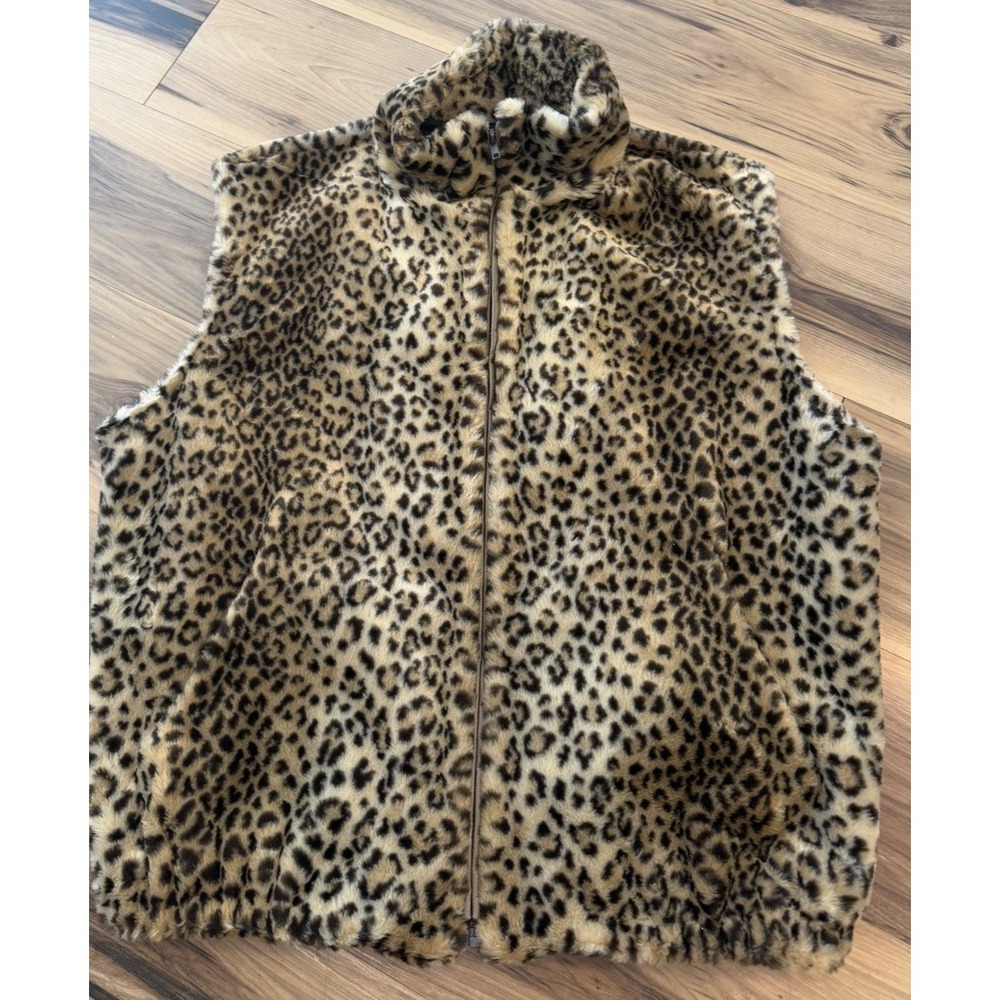 Vintage Bloomingdale's Leopard Faux Fur Vest Women's M Animal Print Y2K
